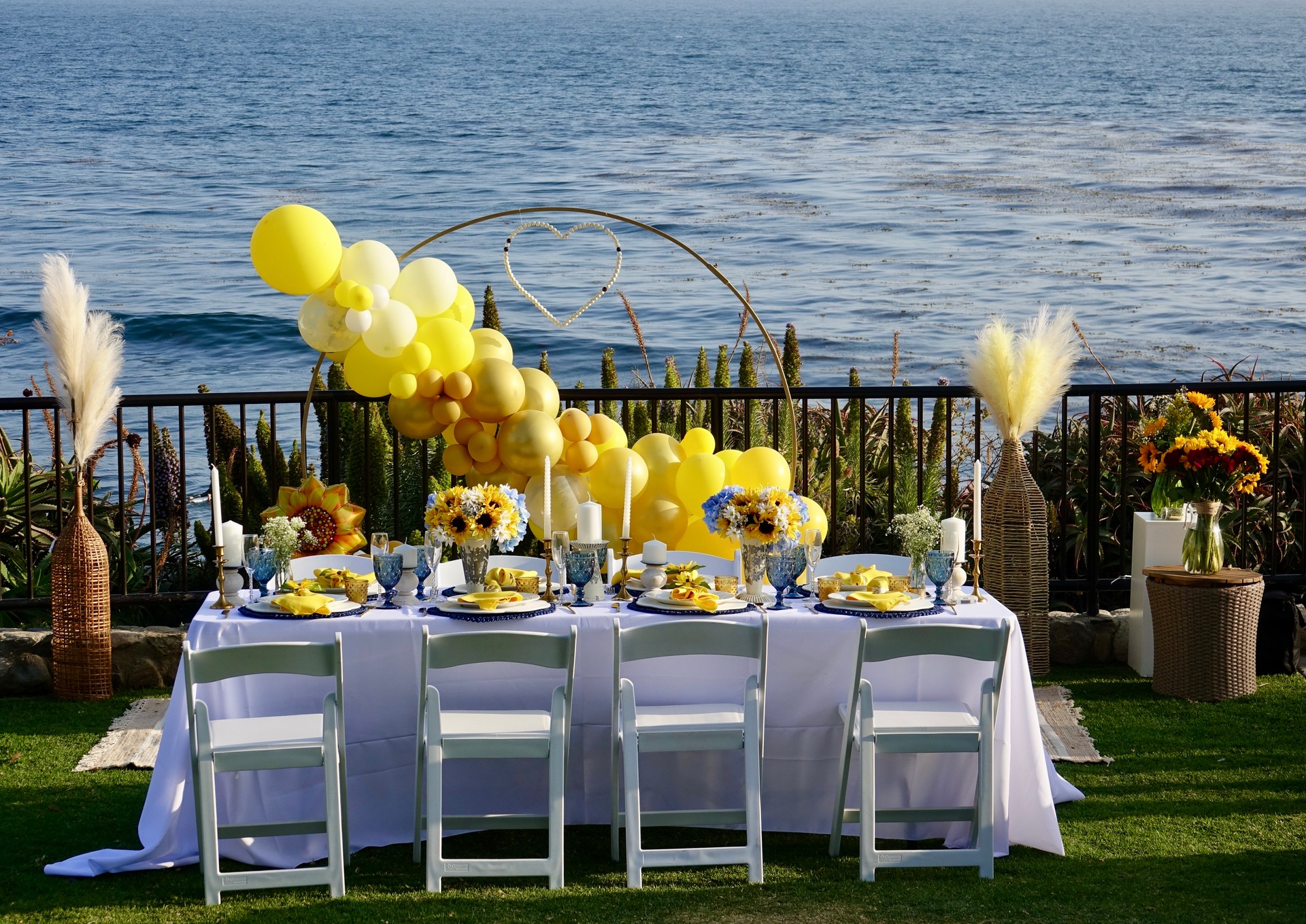 Yellow and blue place setting at banquet